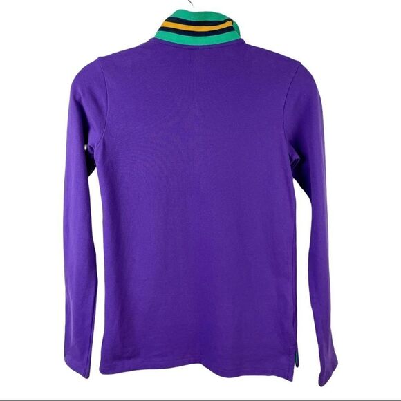 Ralph Lauren Purple Long Sleeve Pique Polo w/ Yellow and Teal Trim Size L(12-14) - Picture 3 of 6